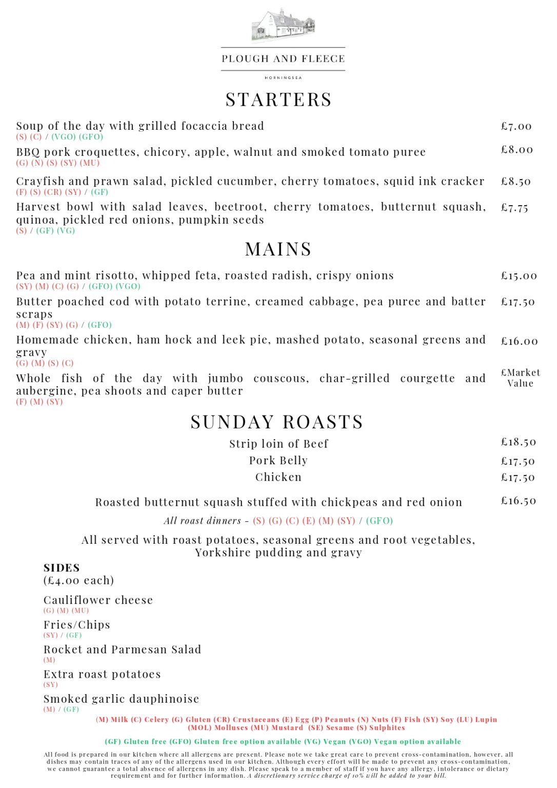 MAIN MENU – Plough and Fleece Pub